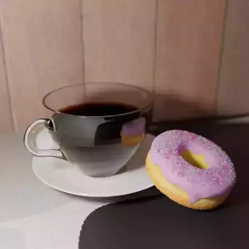 Donut on plate with cup of coffee