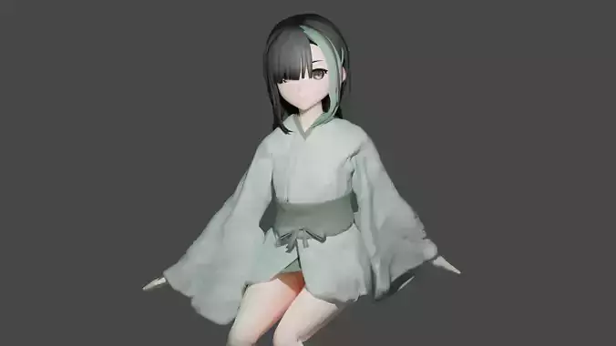 Cute sana in kimono sitting figure