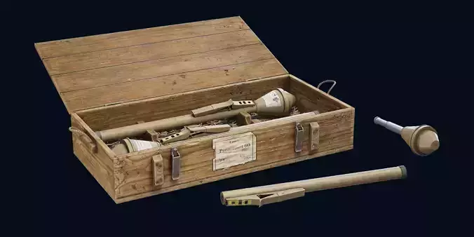 Panzerfaust and box Low-poly 3D model