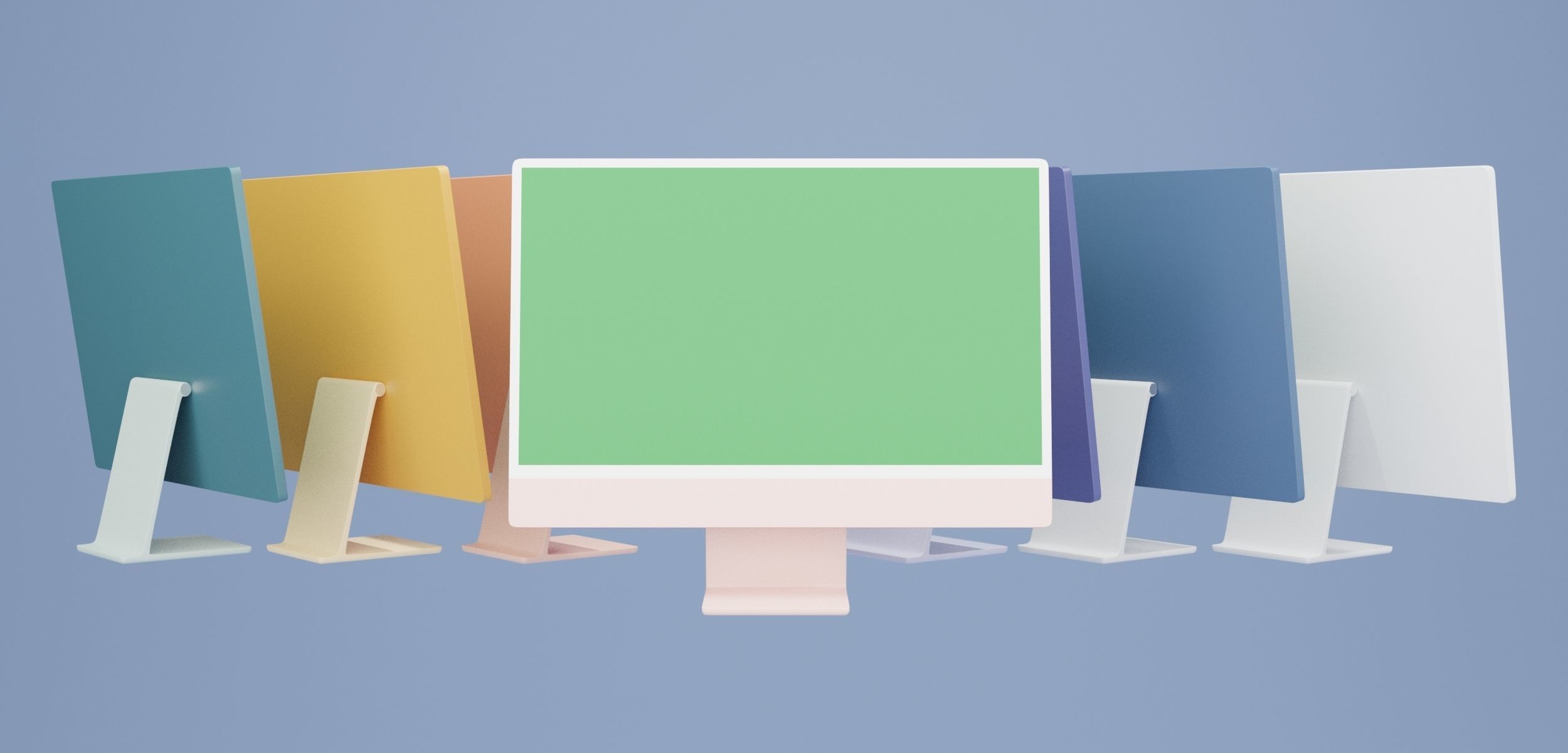 set of modern design desktop computer set in many color 3D model_1