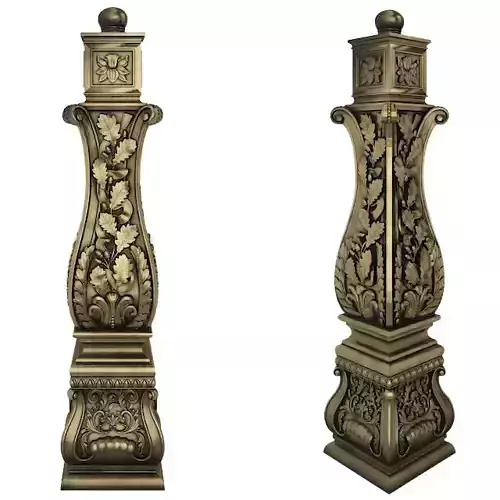 3D Model STL Column pair of ornately carved columns