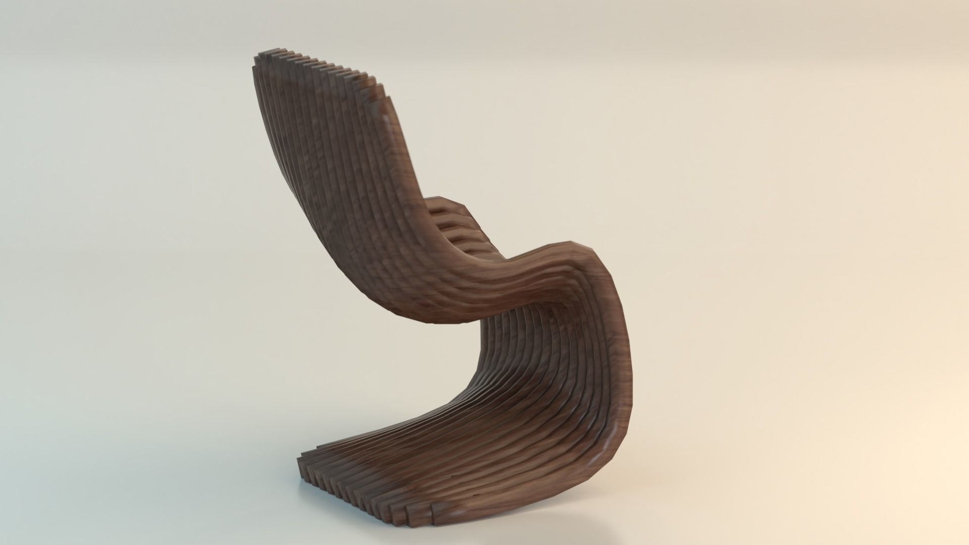 Chair 2 wooden with curved design Low-poly 3D model_6