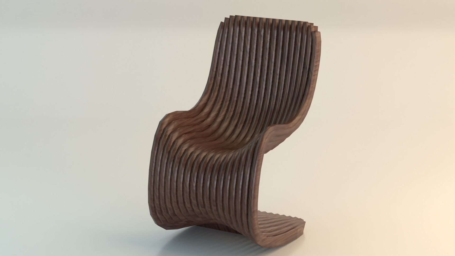 Chair 2 wooden with curved design Low-poly 3D model_5