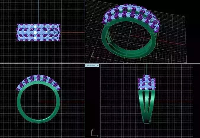 3Rows Diamond Design Ring With Diamond 3D print model