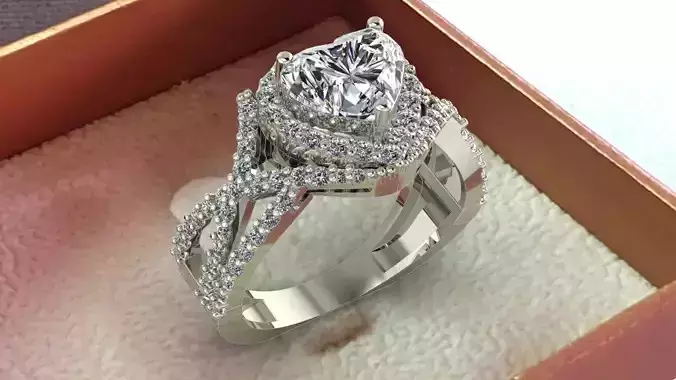 Heart Shaped Ring design Diamonds and Gemstone 3D print model