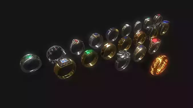 20 Fantasy Rings Low-poly 3D model