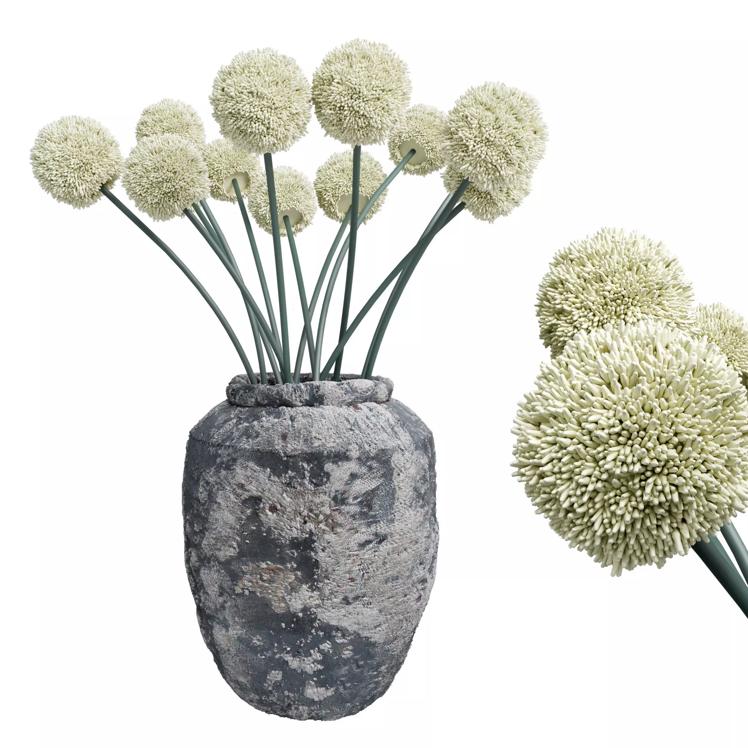White Handmade Flowers Allium Vase Low-poly 3D model