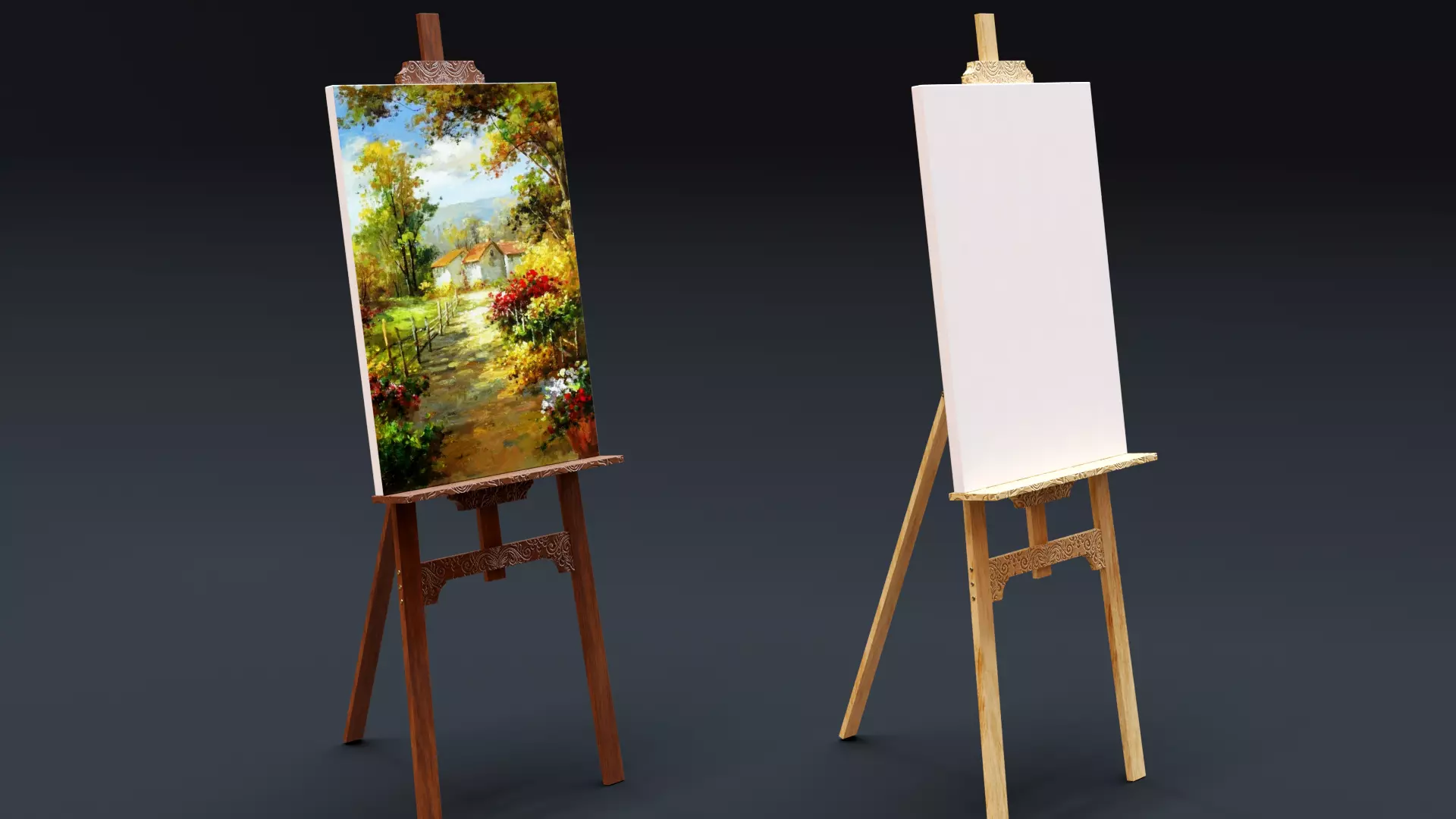 Carved Wood Easel for Painting 3D model
