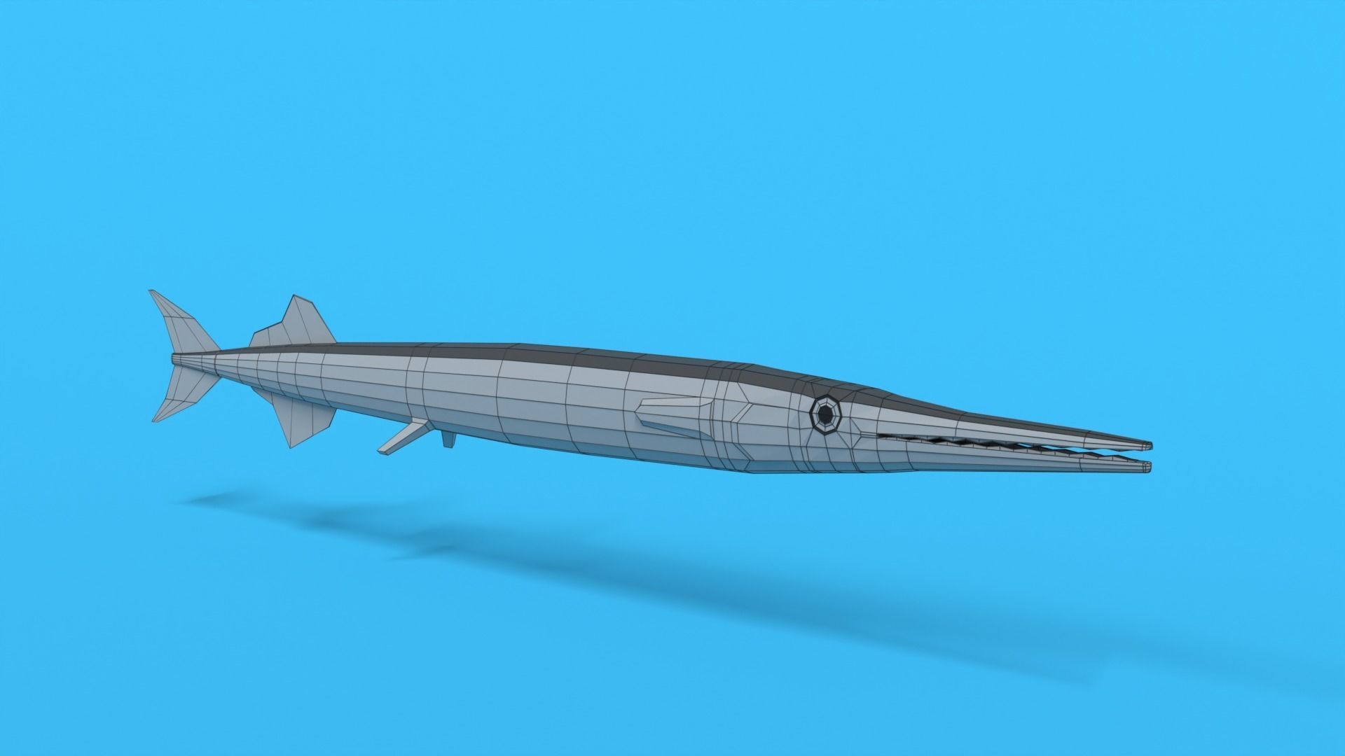 Low Poly Cartoon Garfish Low-poly 3D model_15