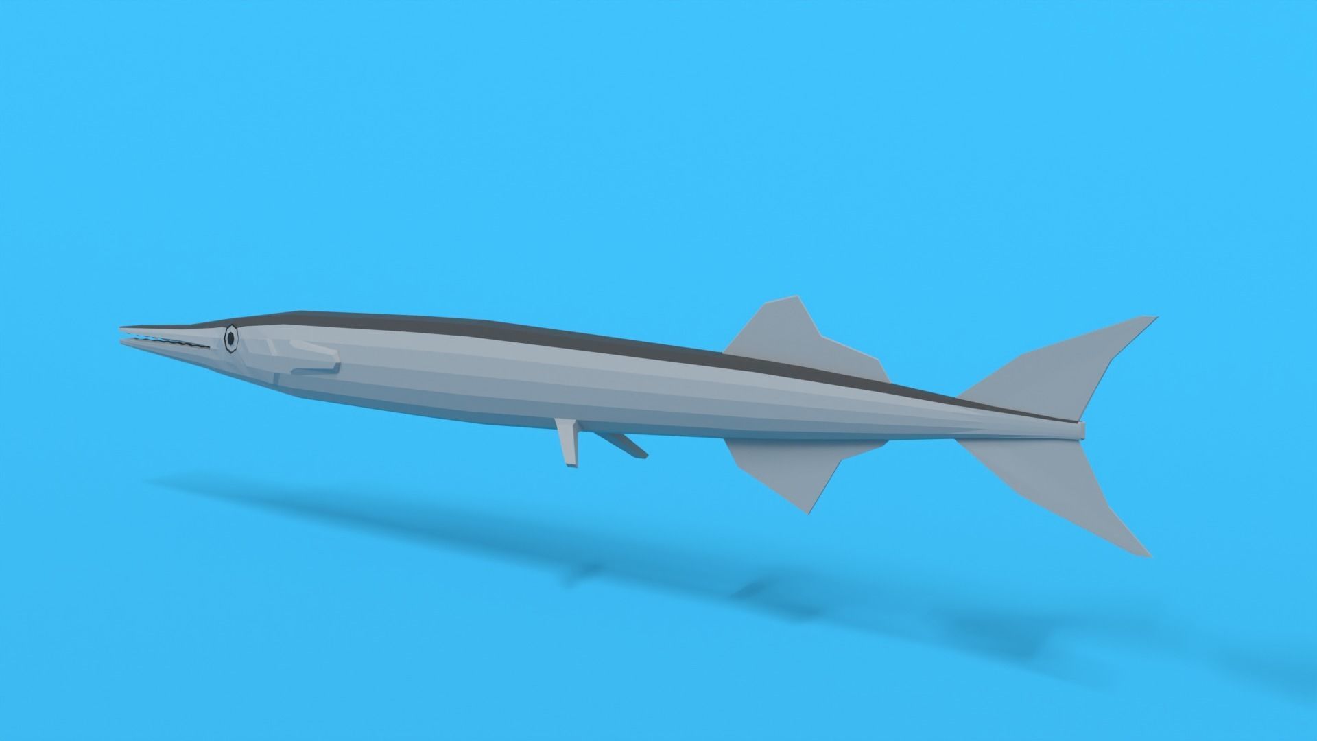 Low Poly Cartoon Garfish Low-poly 3D model_2