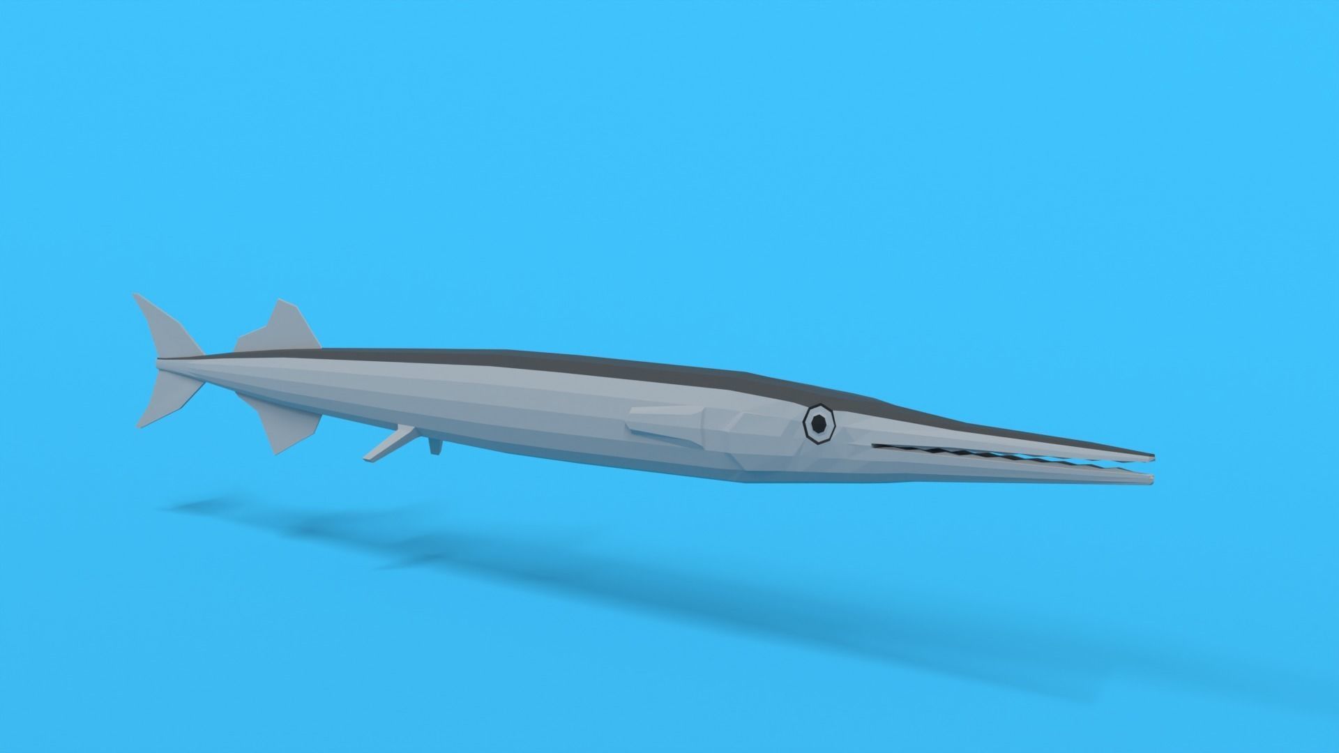 Low Poly Cartoon Garfish Low-poly 3D model_6