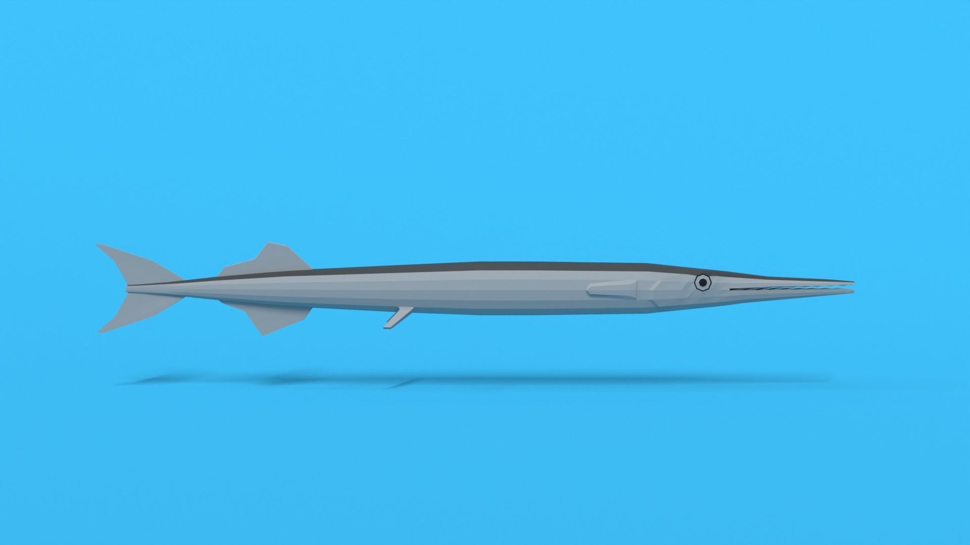 Low Poly Cartoon Garfish Low-poly 3D model_5