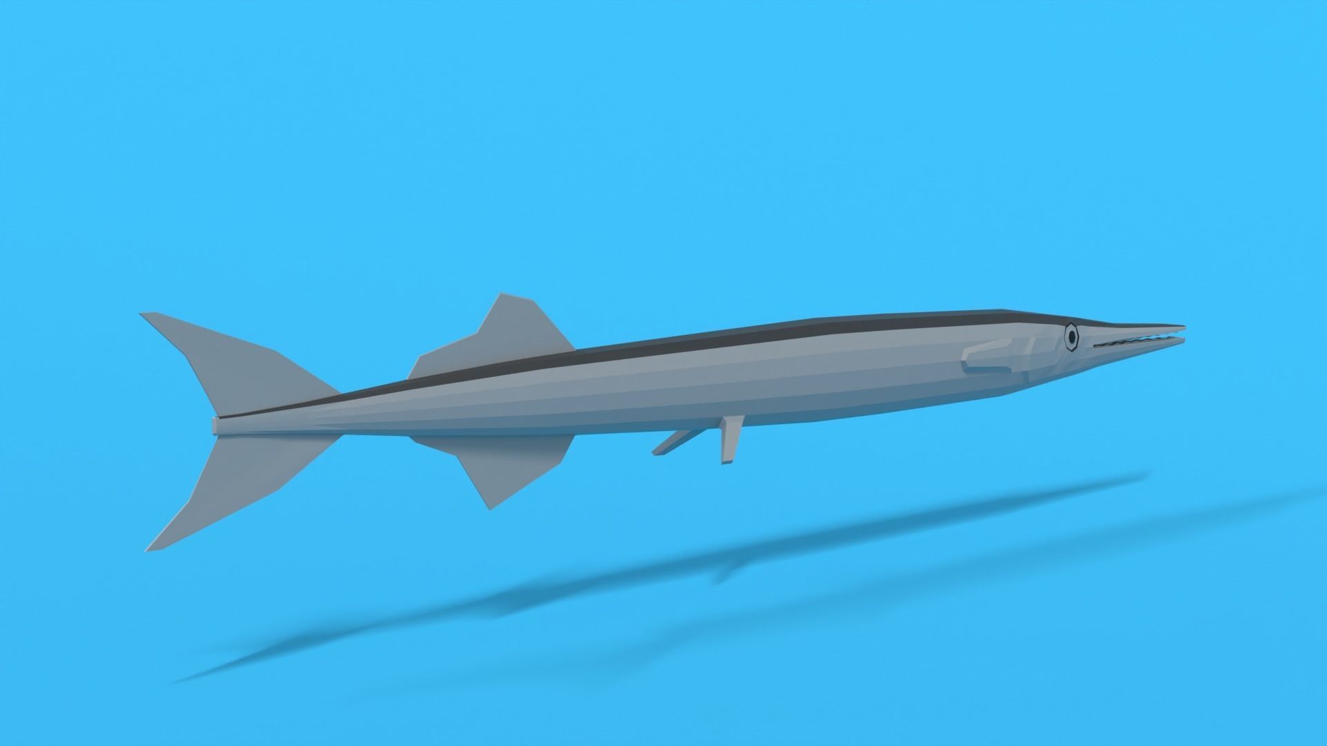 Low Poly Cartoon Garfish Low-poly 3D model_4