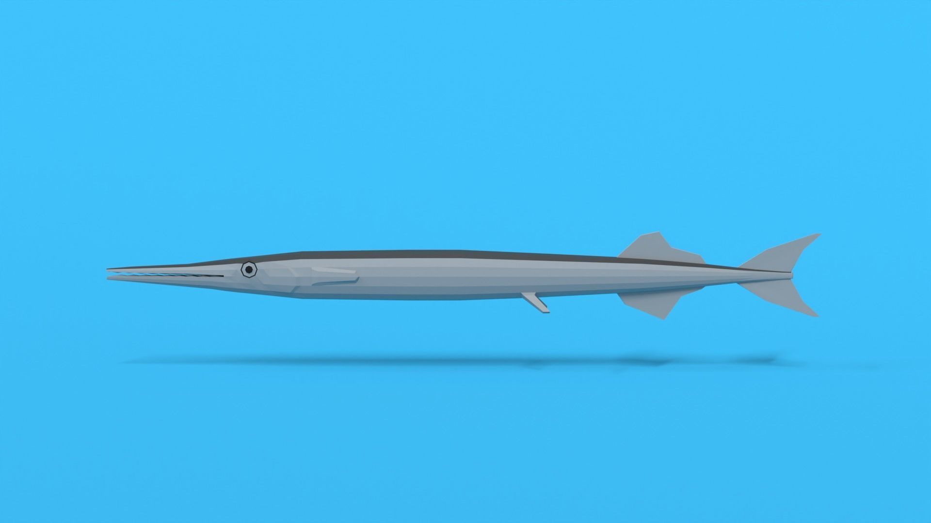 Low Poly Cartoon Garfish Low-poly 3D model_1