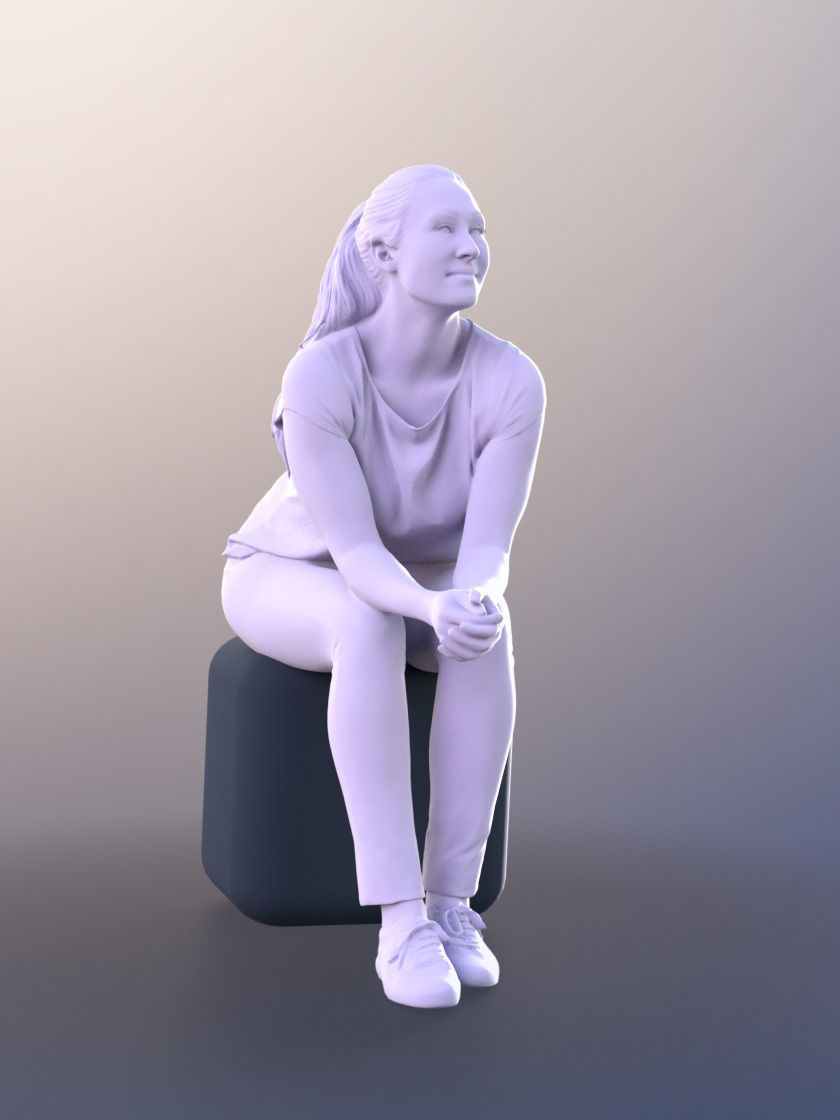 Rocio 10982 - Young Woman Sitting With Elbows On Knees 3D model_4