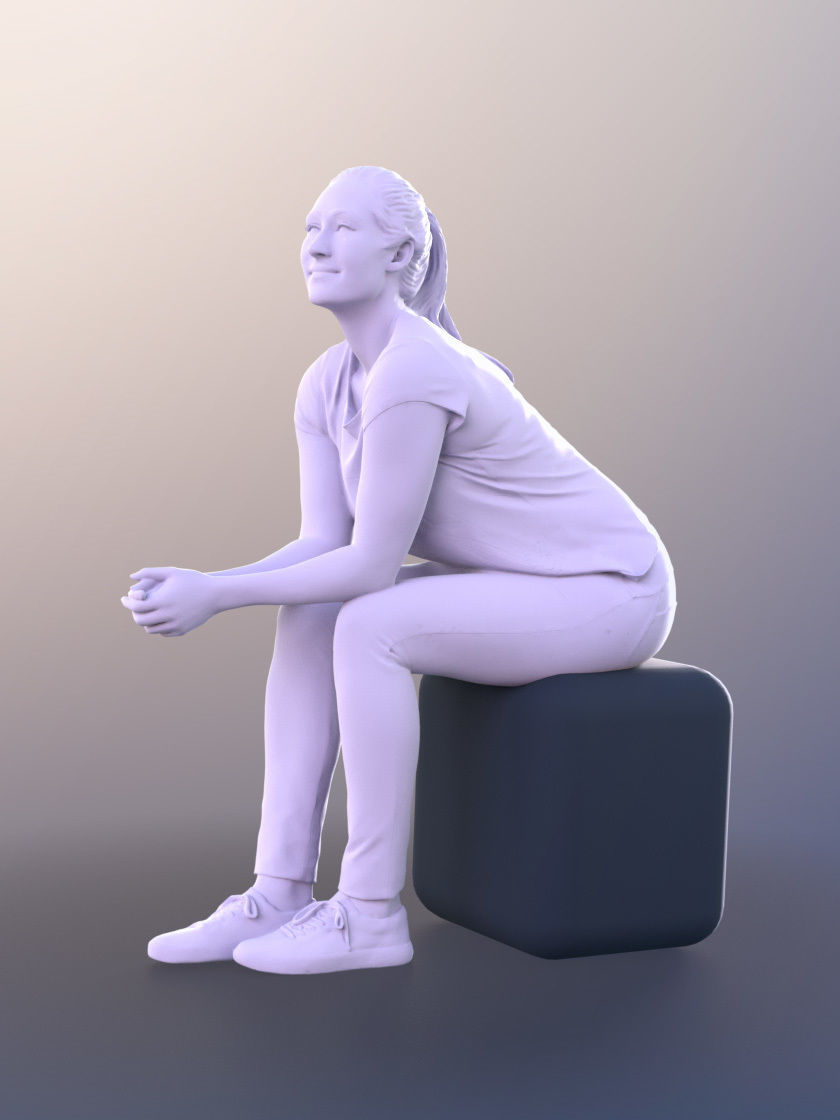 Rocio 10982 - Young Woman Sitting With Elbows On Knees 3D model_5