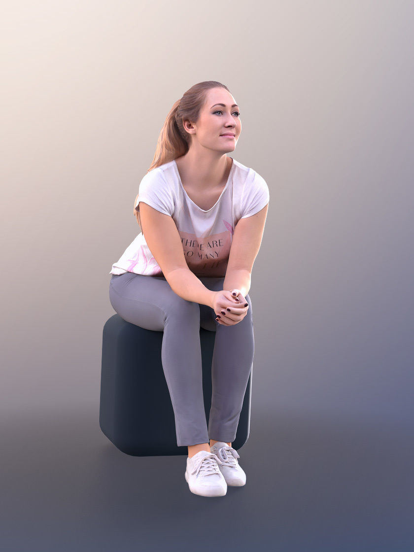 Rocio 10982 - Young Woman Sitting With Elbows On Knees 3D model_2