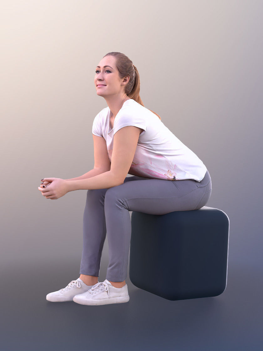 Rocio 10982 - Young Woman Sitting With Elbows On Knees 3D model_3