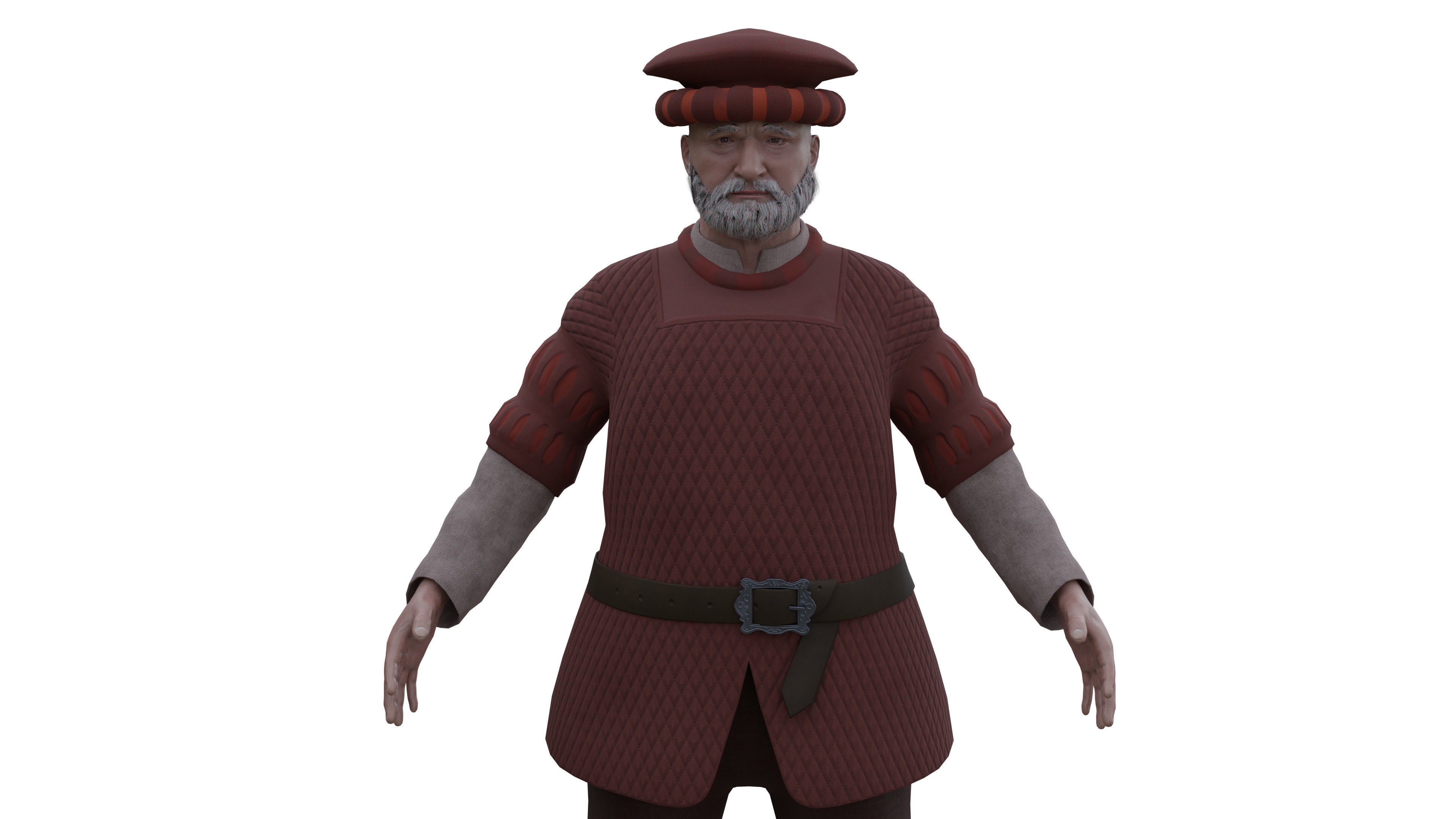 Medieval Old man Low-poly 3D model_6