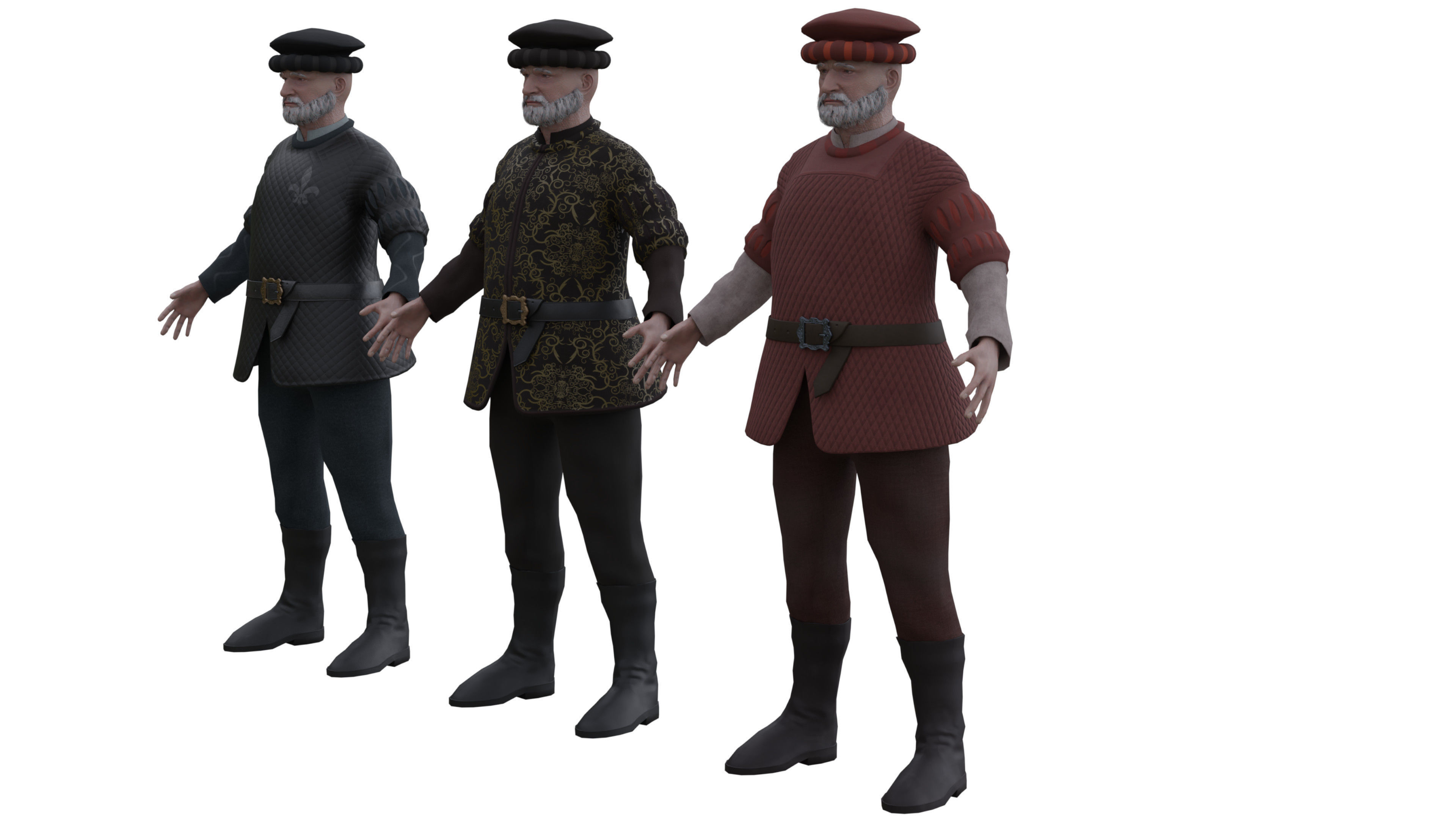 Medieval Old man Low-poly 3D model_1