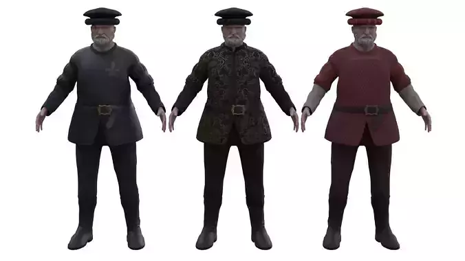 Medieval Old man Low-poly 3D model