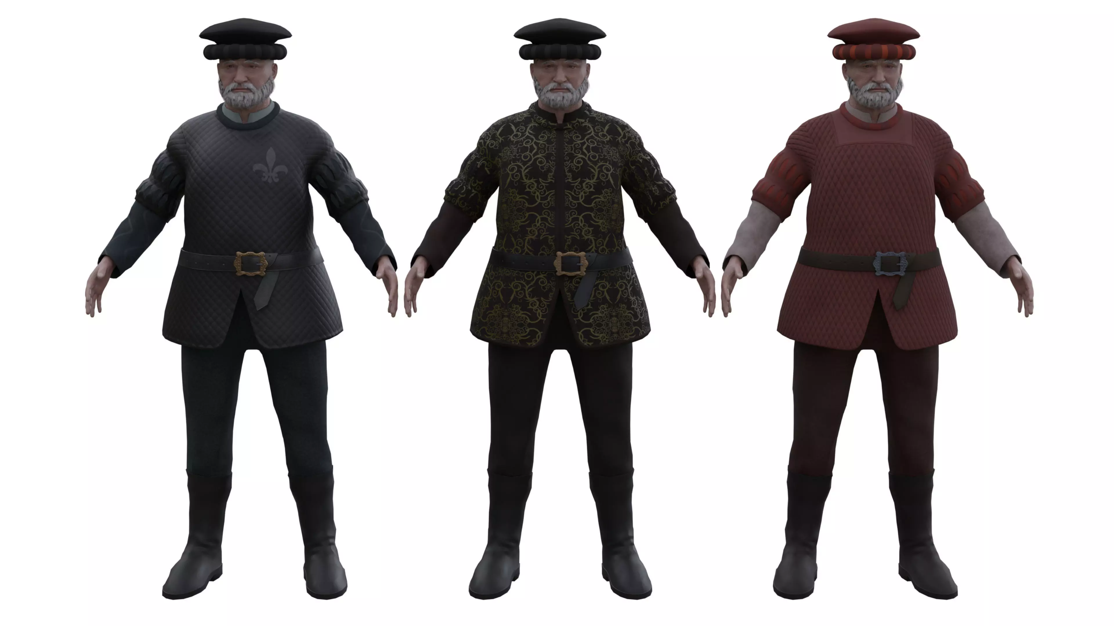 Medieval Old man Low-poly 3D model_0