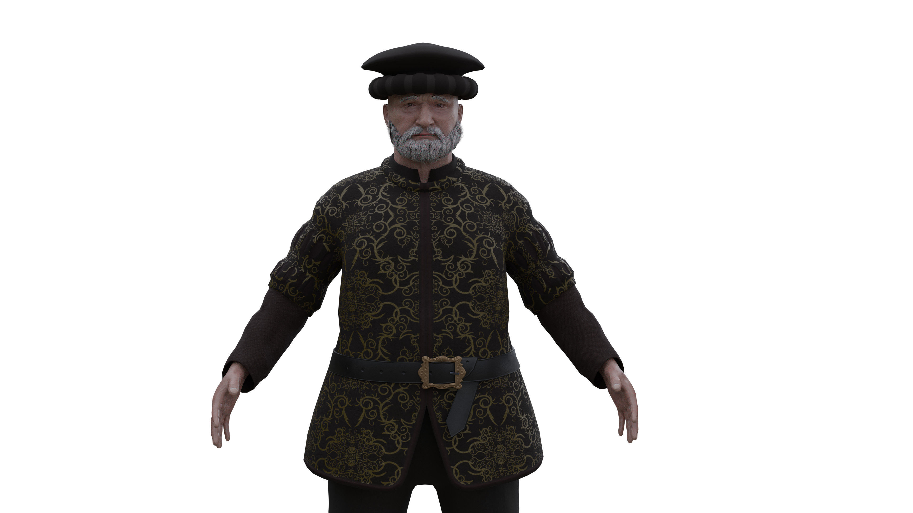 Medieval Old man Low-poly 3D model_5