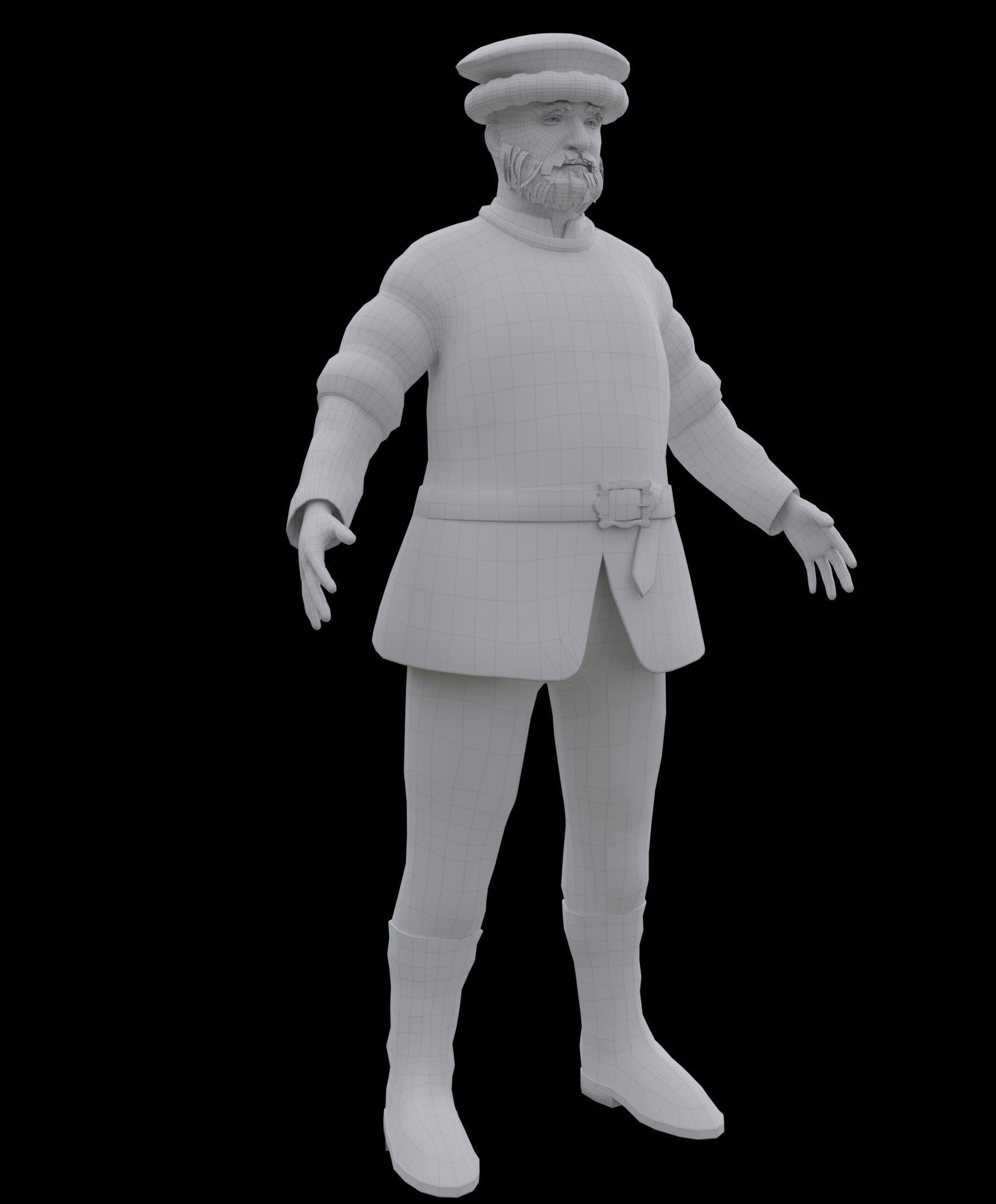 Medieval Old man Low-poly 3D model_28