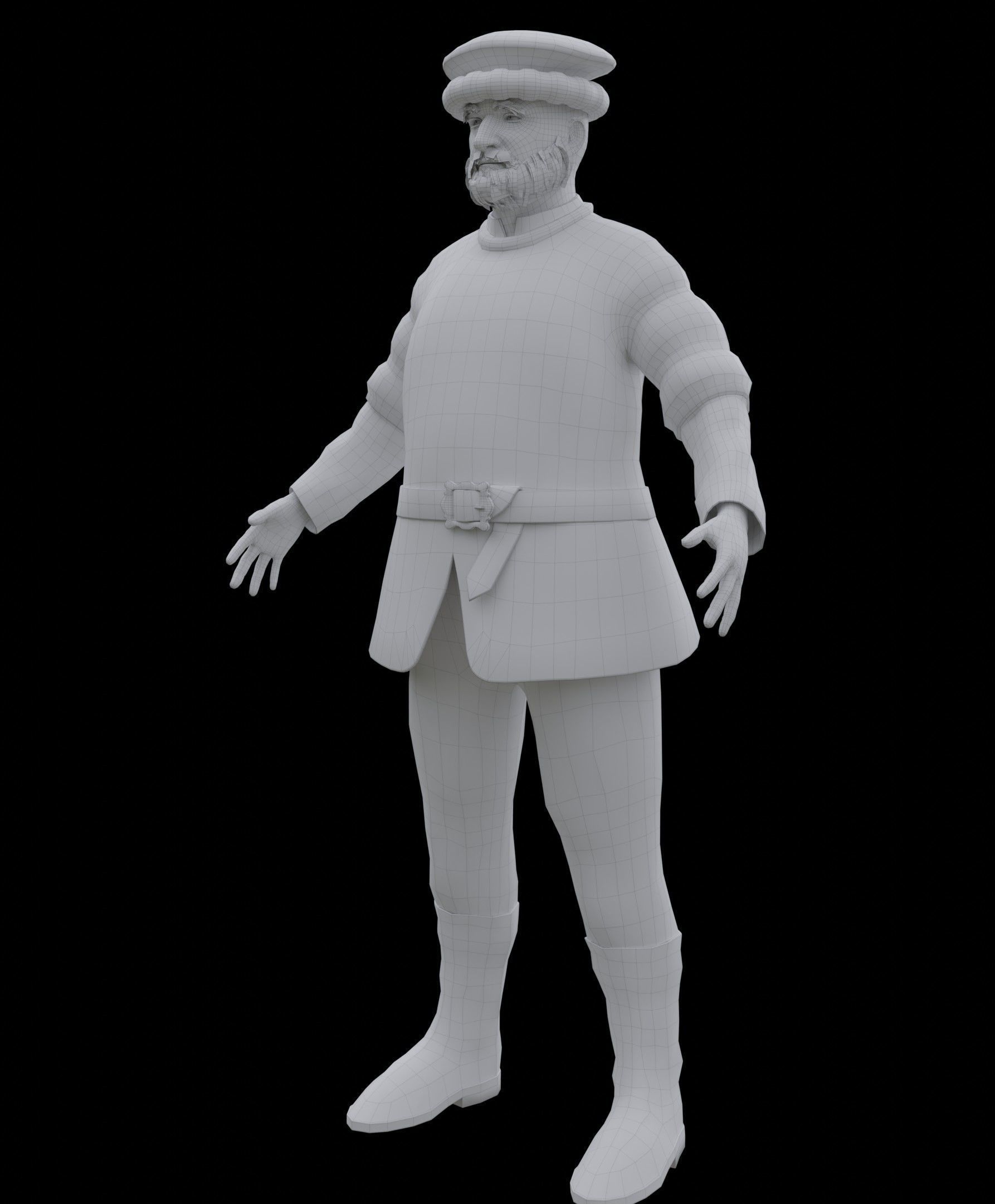 Medieval Old man Low-poly 3D model_22