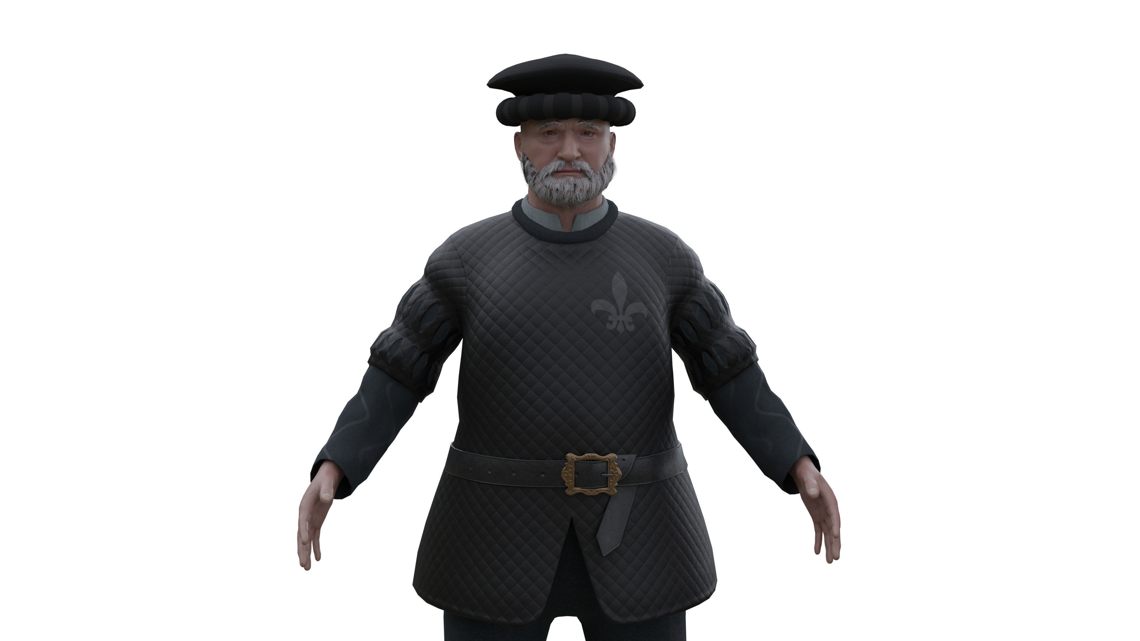 Medieval Old man Low-poly 3D model_4