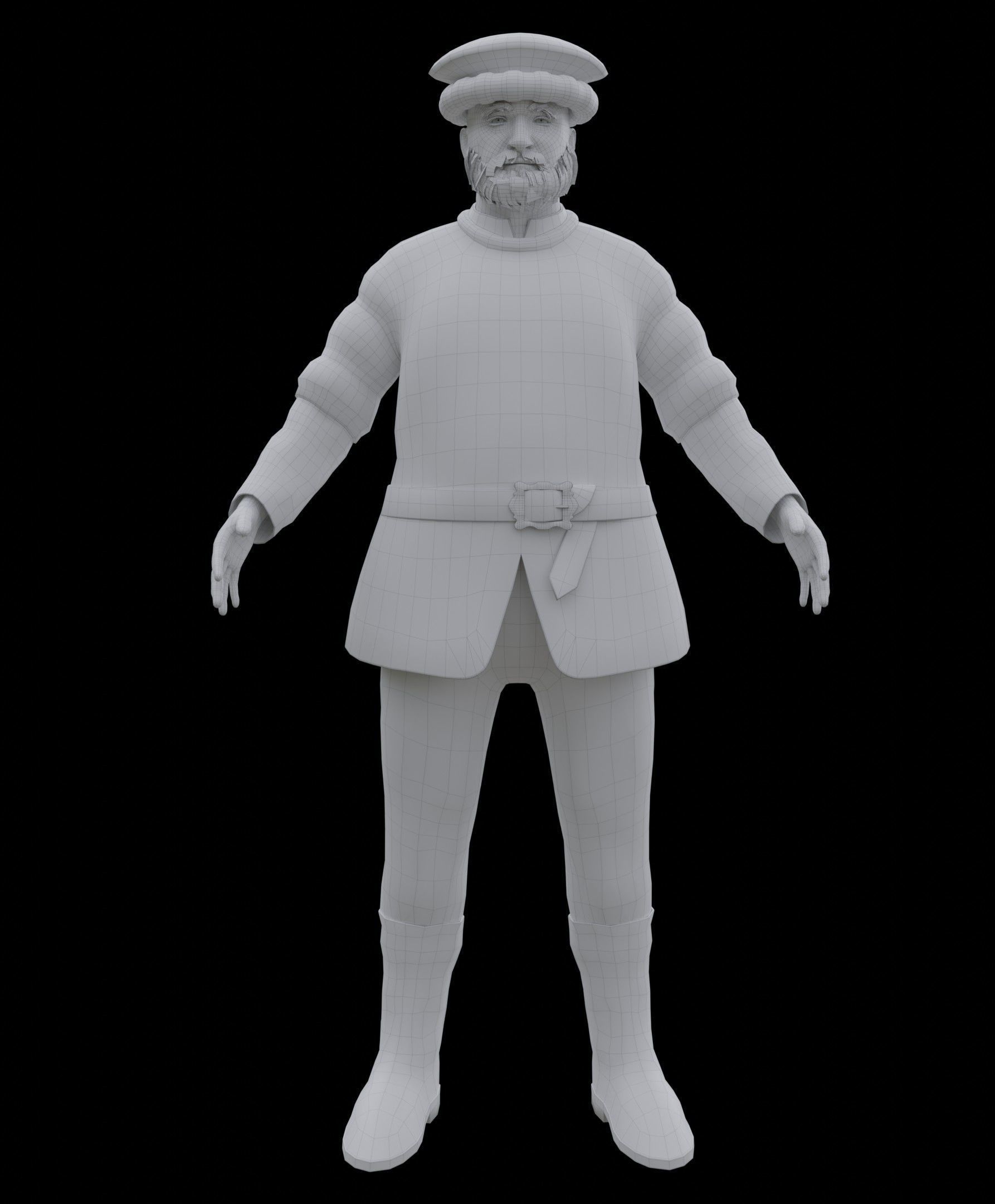 Medieval Old man Low-poly 3D model_21