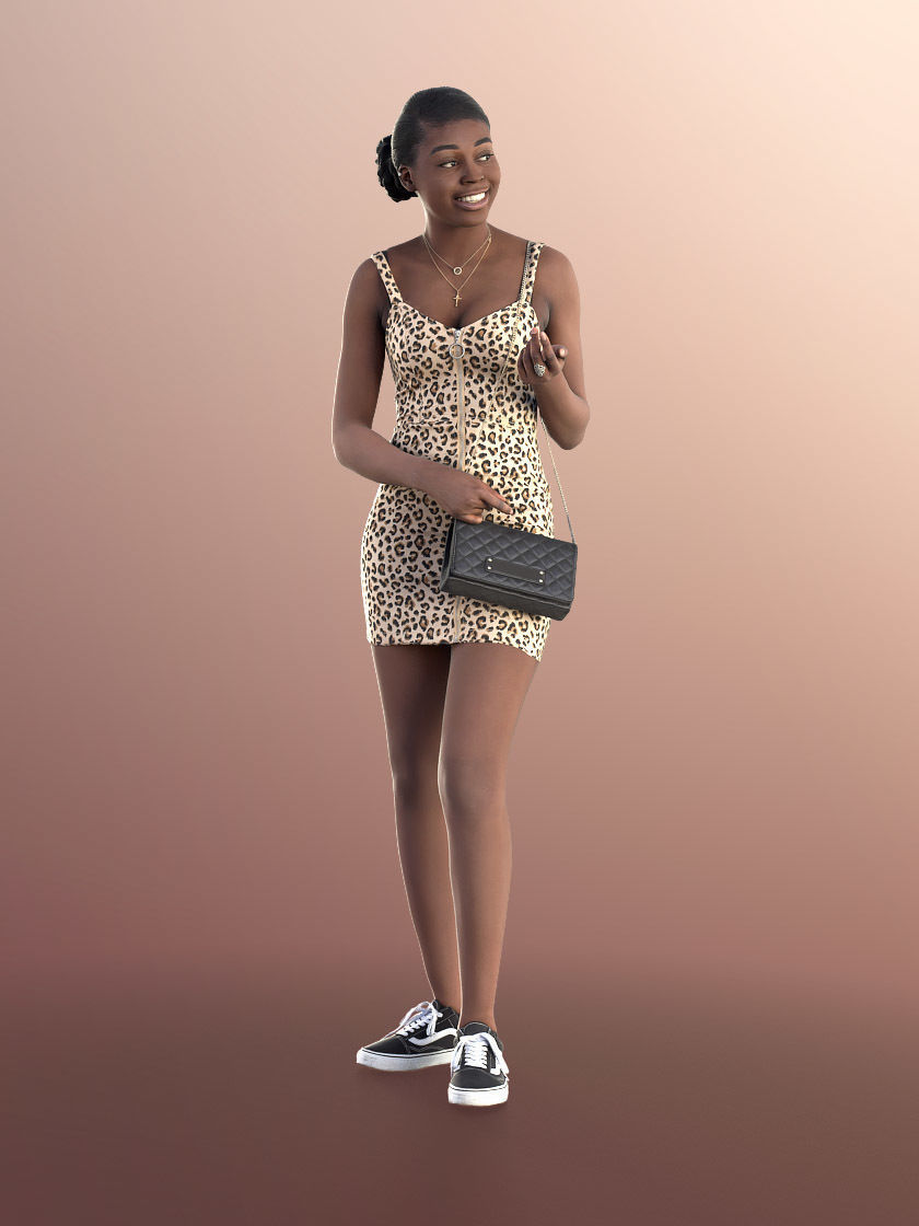 Serina 11185 - Young Woman In Leopard Dress And Purse 3D model_2