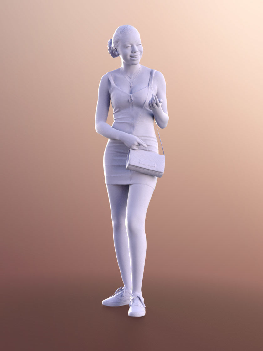 Serina 11185 - Young Woman In Leopard Dress And Purse 3D model_4