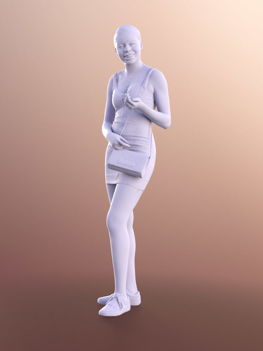 Serina 11185 - Young Woman In Leopard Dress And Purse 3D model_5