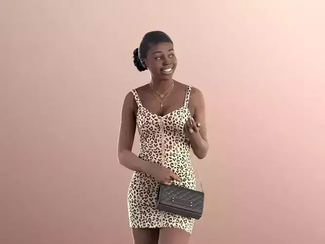 Serina 11185 - Young Woman In Leopard Dress And Purse 3D model