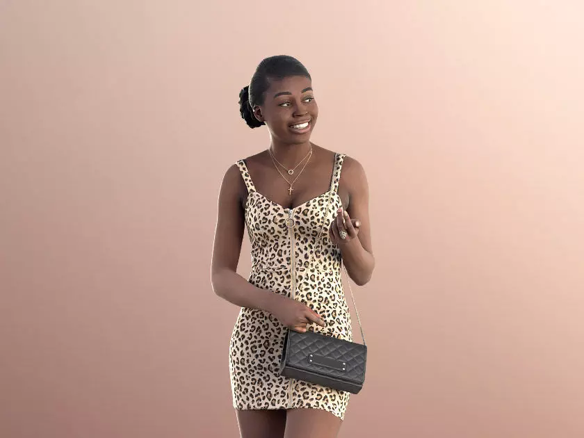 Serina 11185 - Young Woman In Leopard Dress And Purse 3D model_0