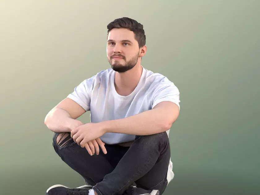 Rick 10702 - Young Man Sitting On The Ground With Crossed Legs 3D model_0