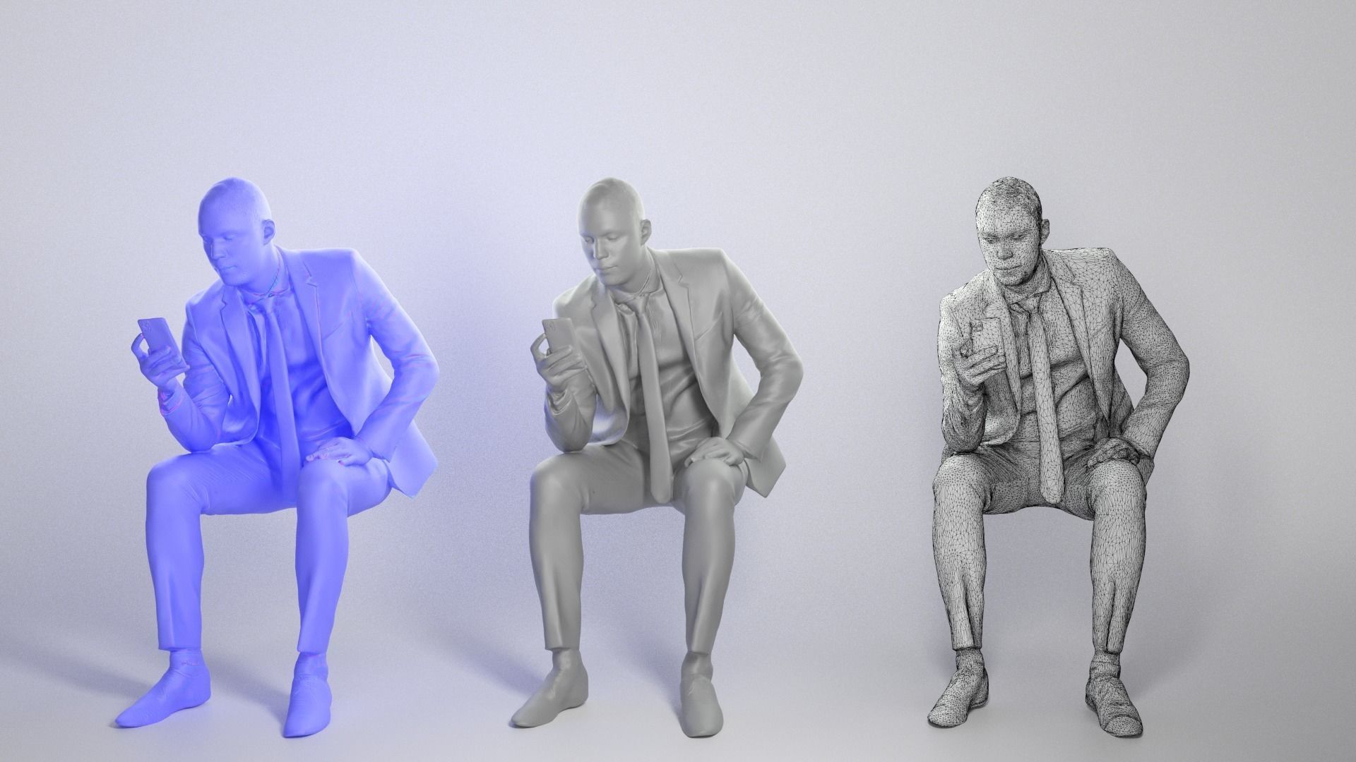 Sitting businessman with smartphone 290 Low-poly 3D model_3
