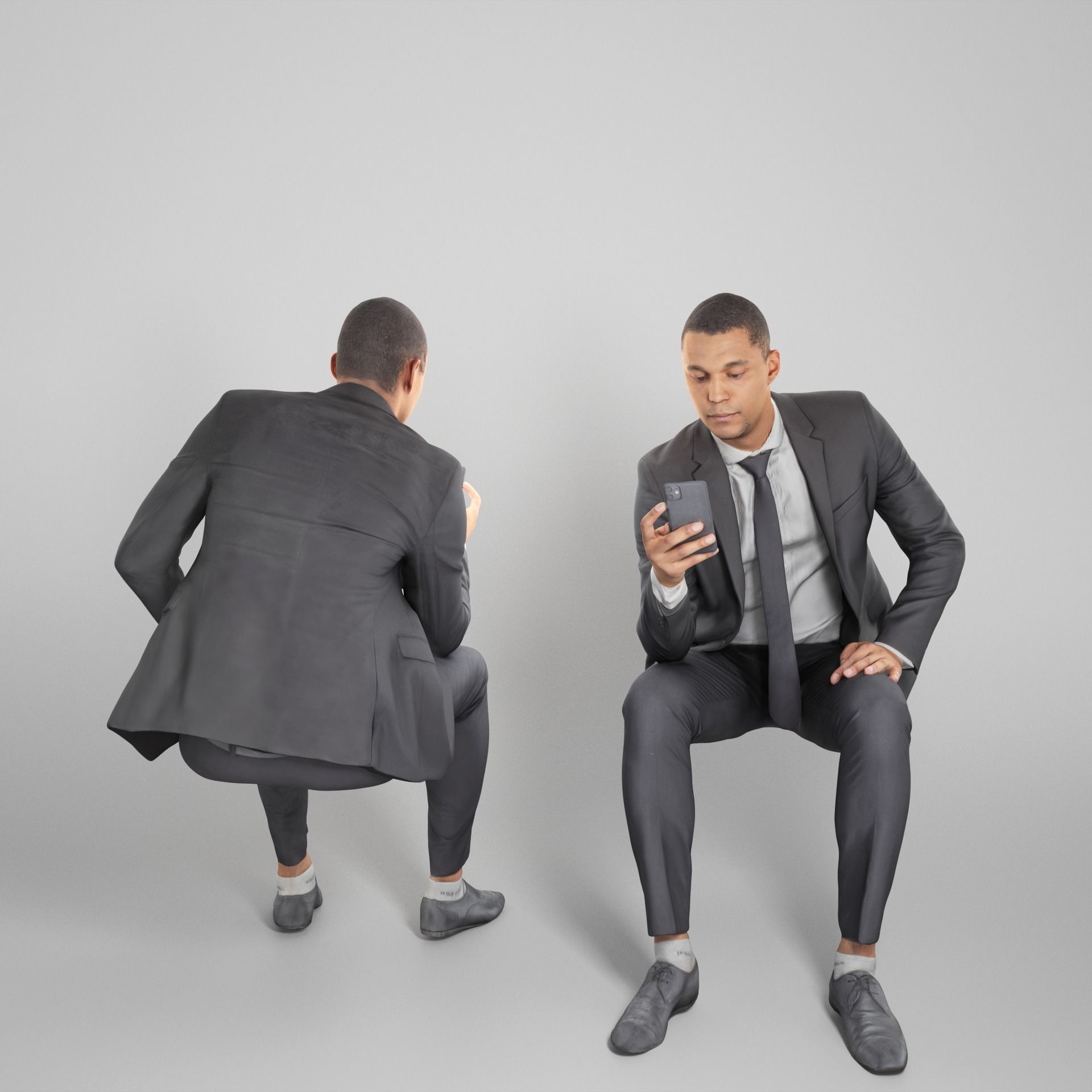Sitting businessman with smartphone 290 Low-poly 3D model_1
