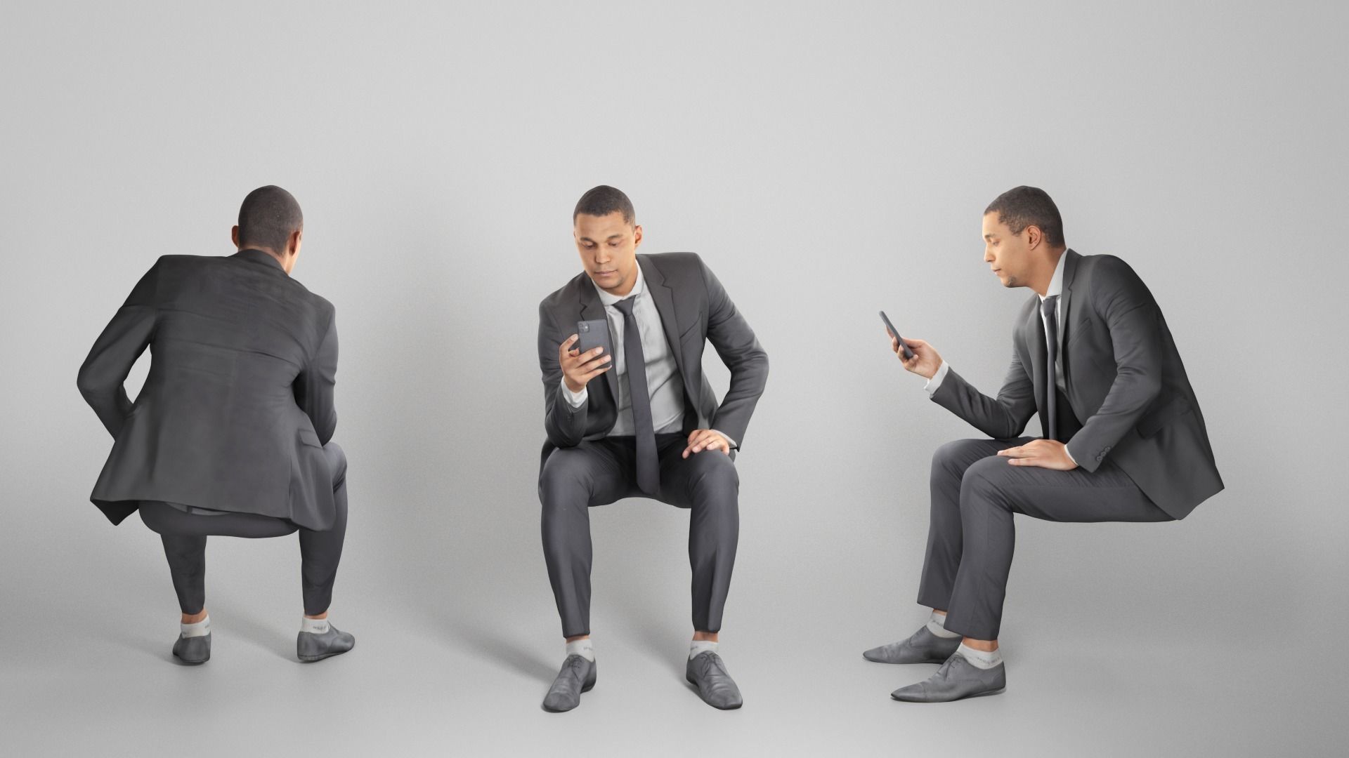 Sitting businessman with smartphone 290 Low-poly 3D model_2