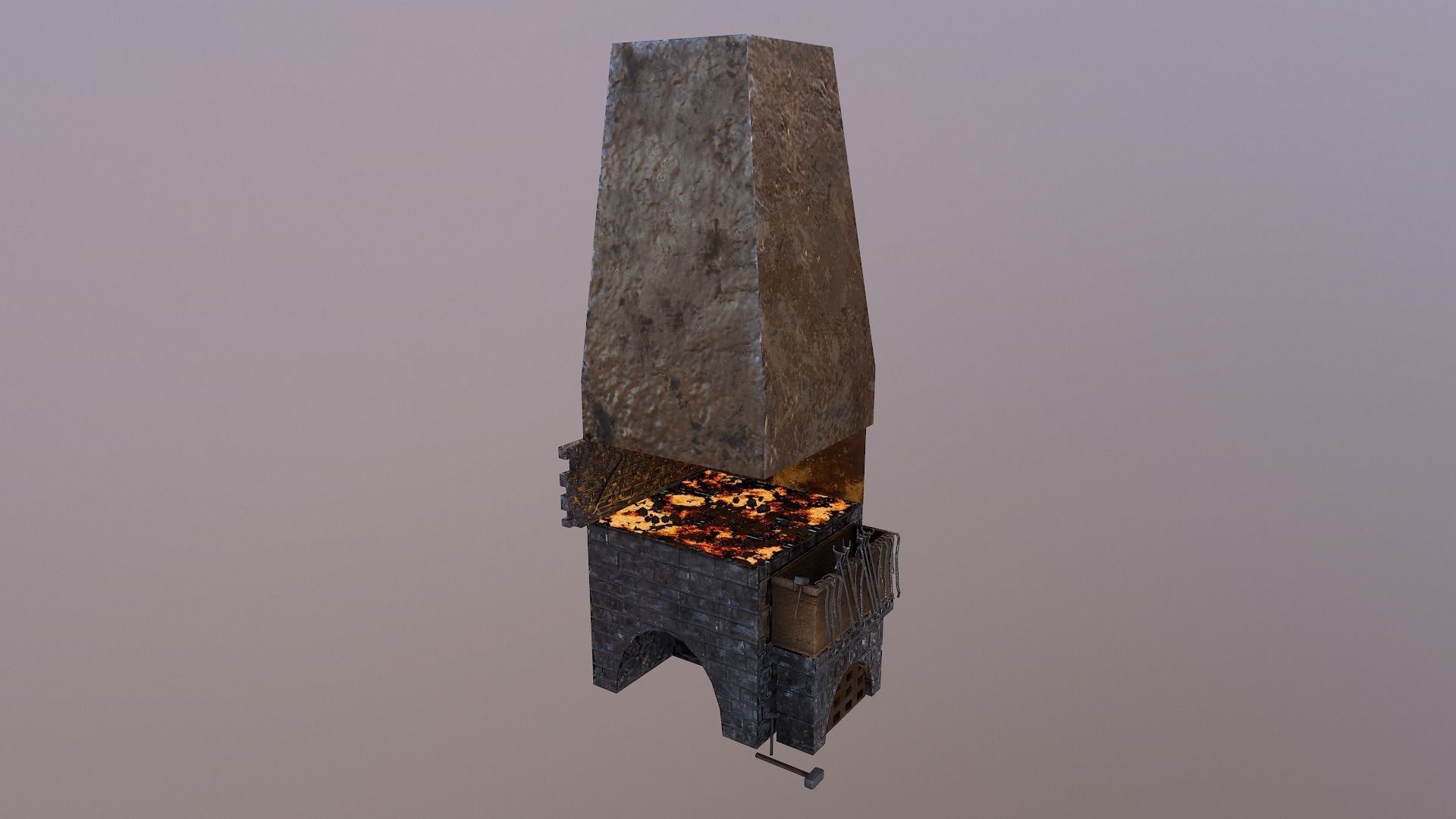 Forge chimney with fire in it Low-poly 3D model_9