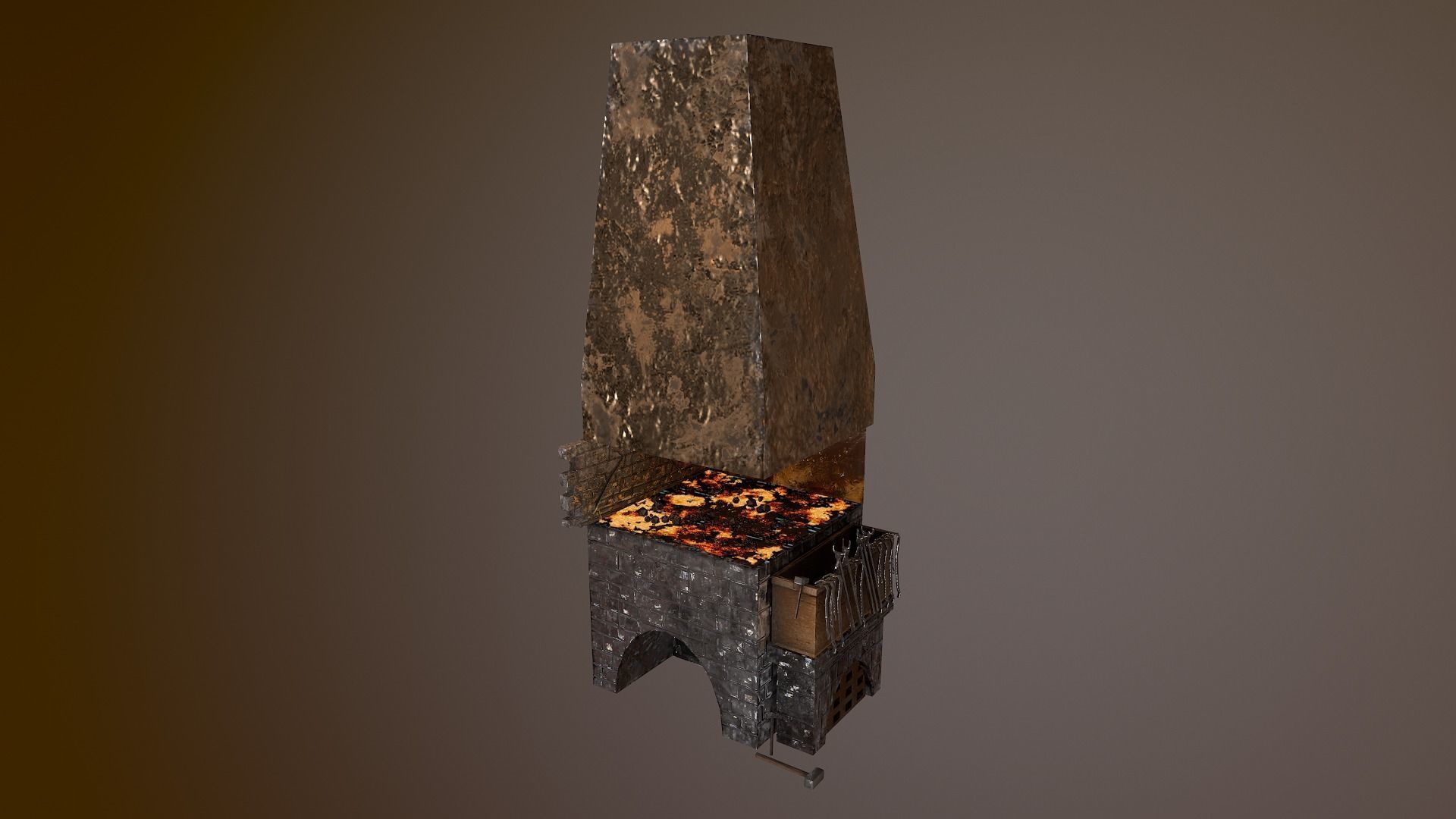 Forge chimney with fire in it Low-poly 3D model_13