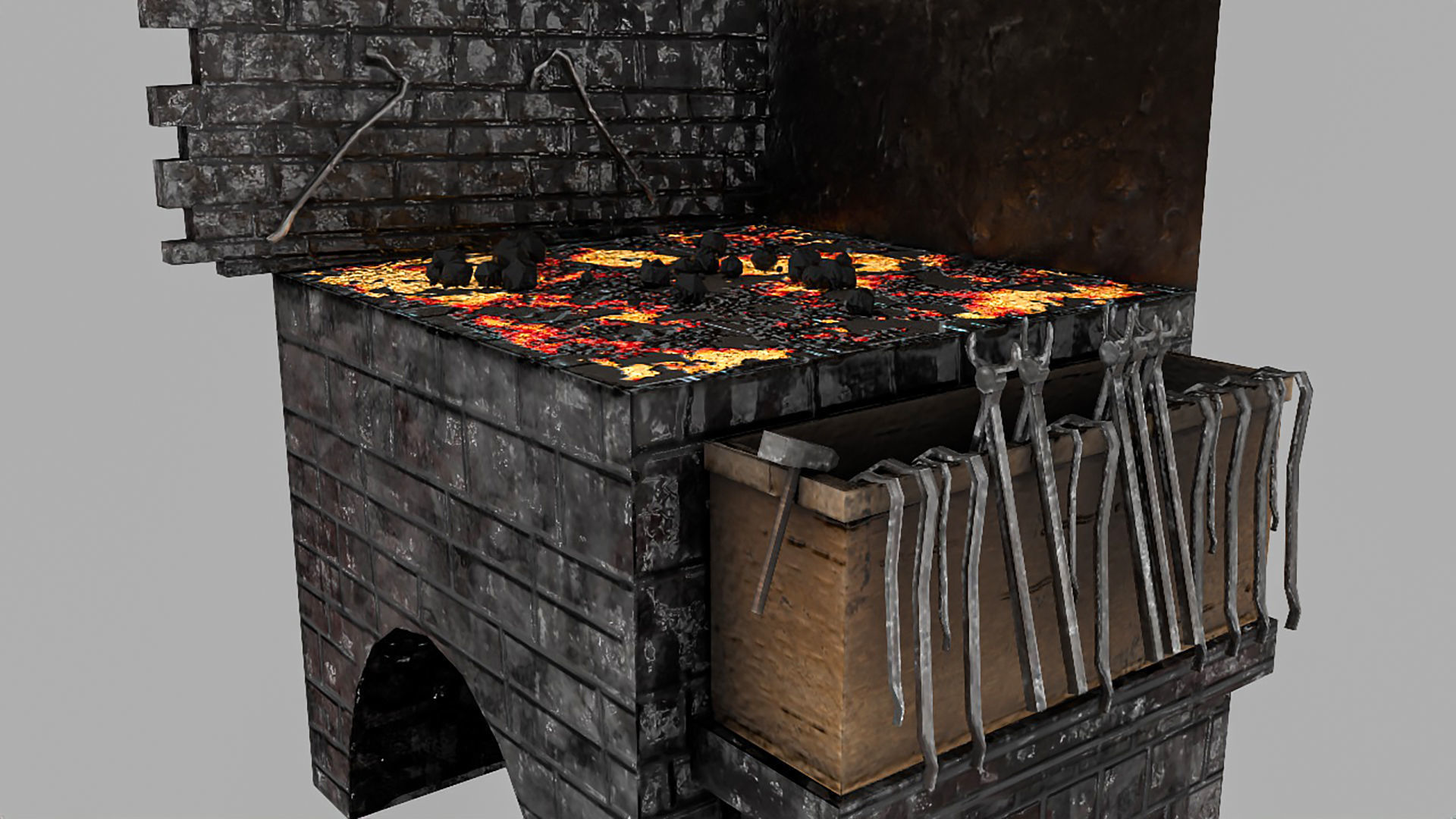 Forge chimney with fire in it Low-poly 3D model_4