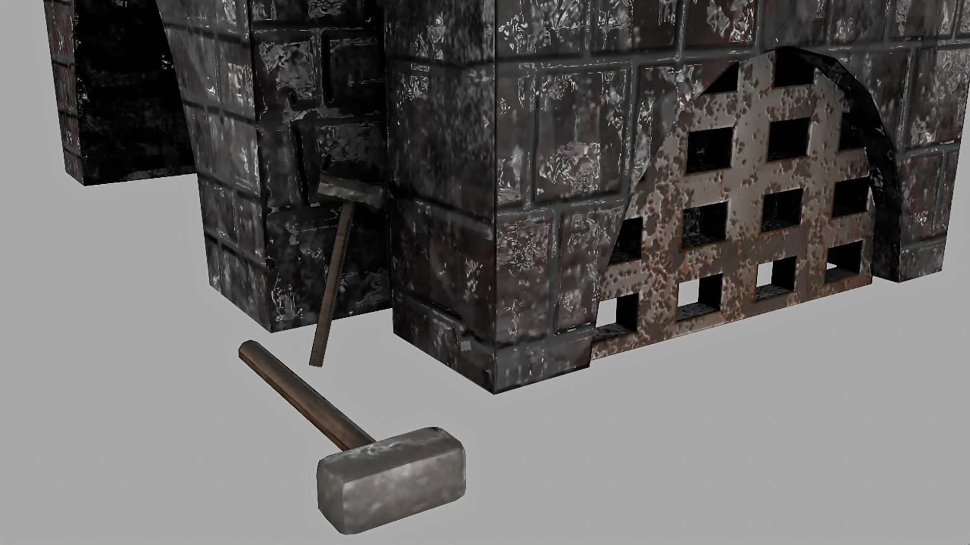 Forge chimney with fire in it Low-poly 3D model_7