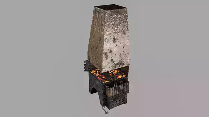 Forge chimney with fire in it Low-poly 3D model