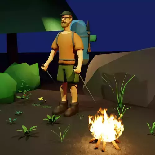 Lowpoly Stylized Hiking man with rigged