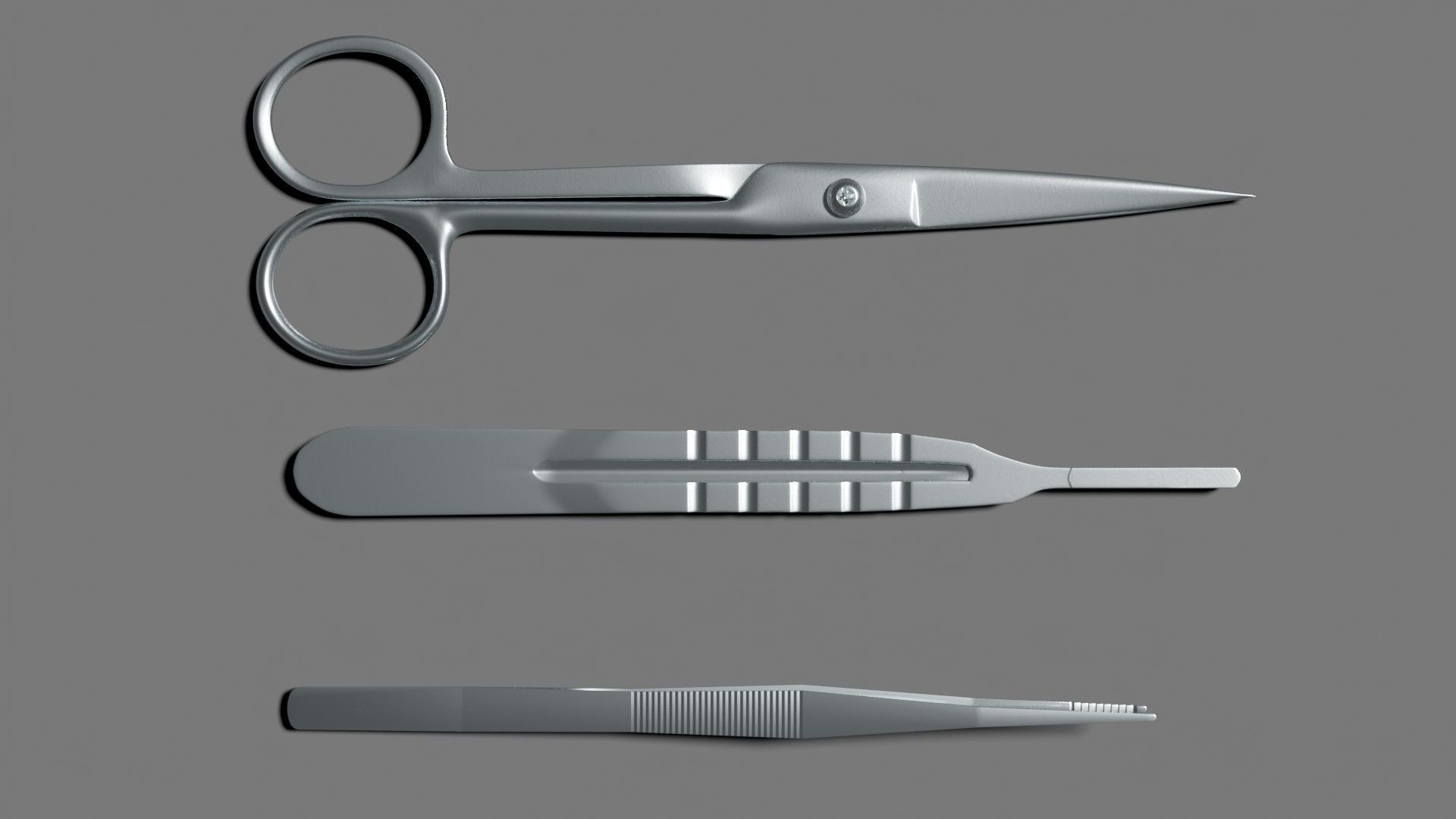 Surgery Tool Bistoury Scissor Forceps Low-poly 3D model_1