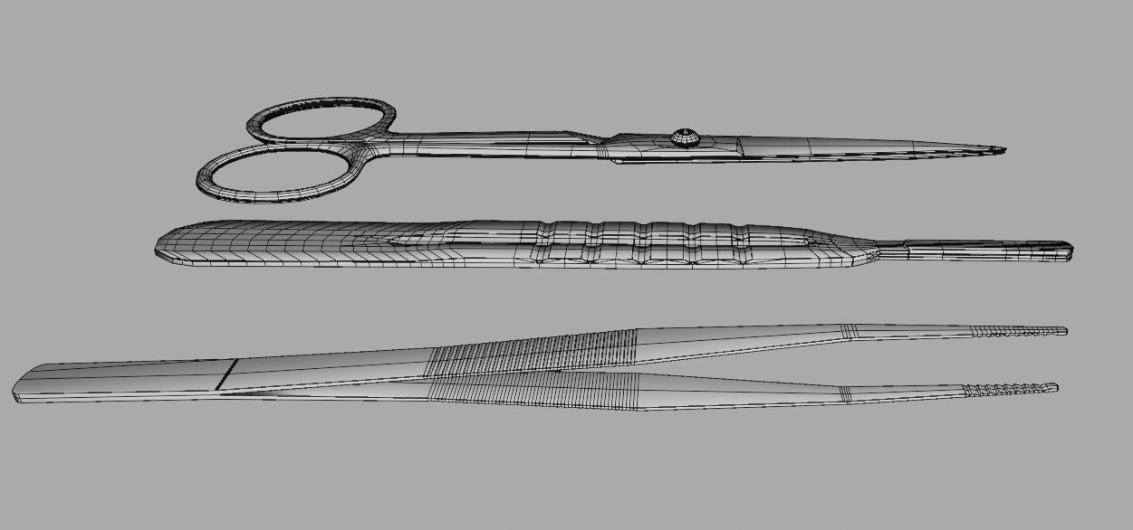 Surgery Tool Bistoury Scissor Forceps Low-poly 3D model_5