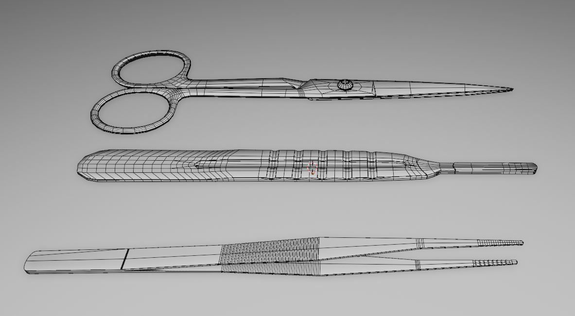 Surgery Tool Bistoury Scissor Forceps Low-poly 3D model_3