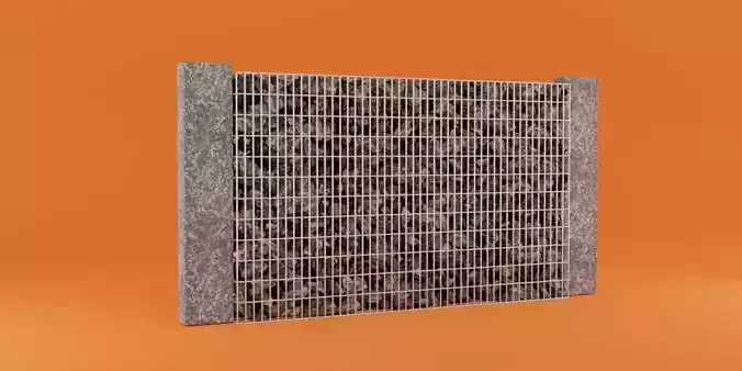 Gabion wall with granite palisades 3D model